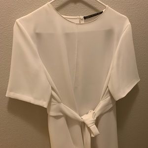 Zara white tied crepe shirt